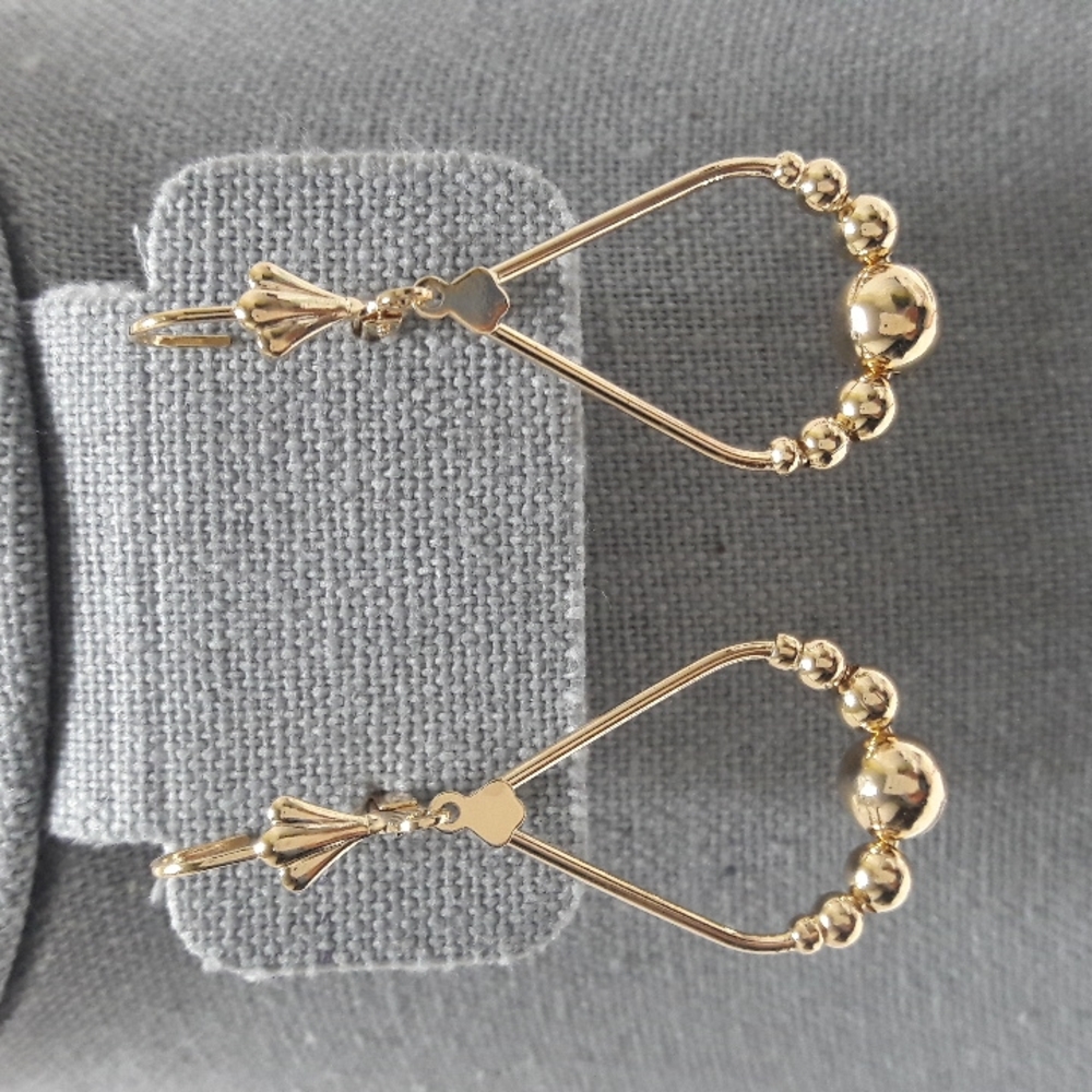 18K Yellow Gold Overlay Dangle Earrings 2 Inch Drop Lever Back NWT